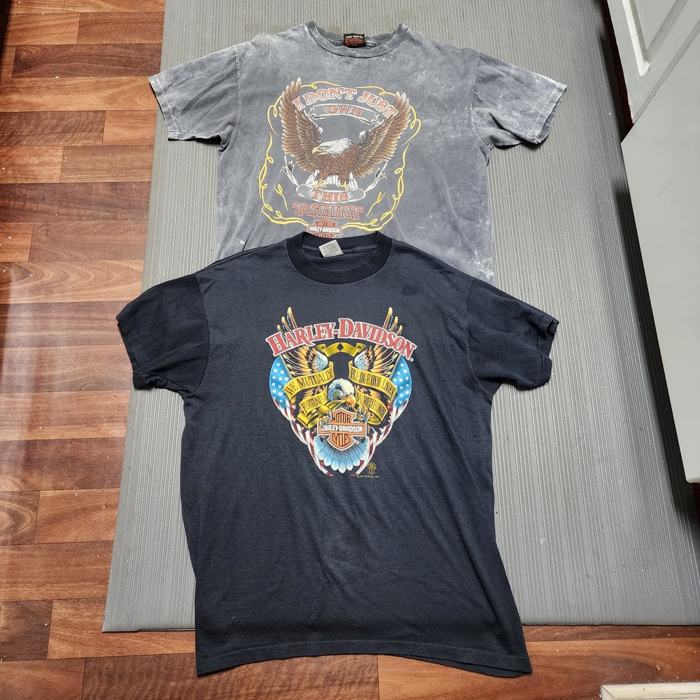 Harley-Davidson 80s Single Stitch T Shirt Lot Grey Wash And Black XL EUC